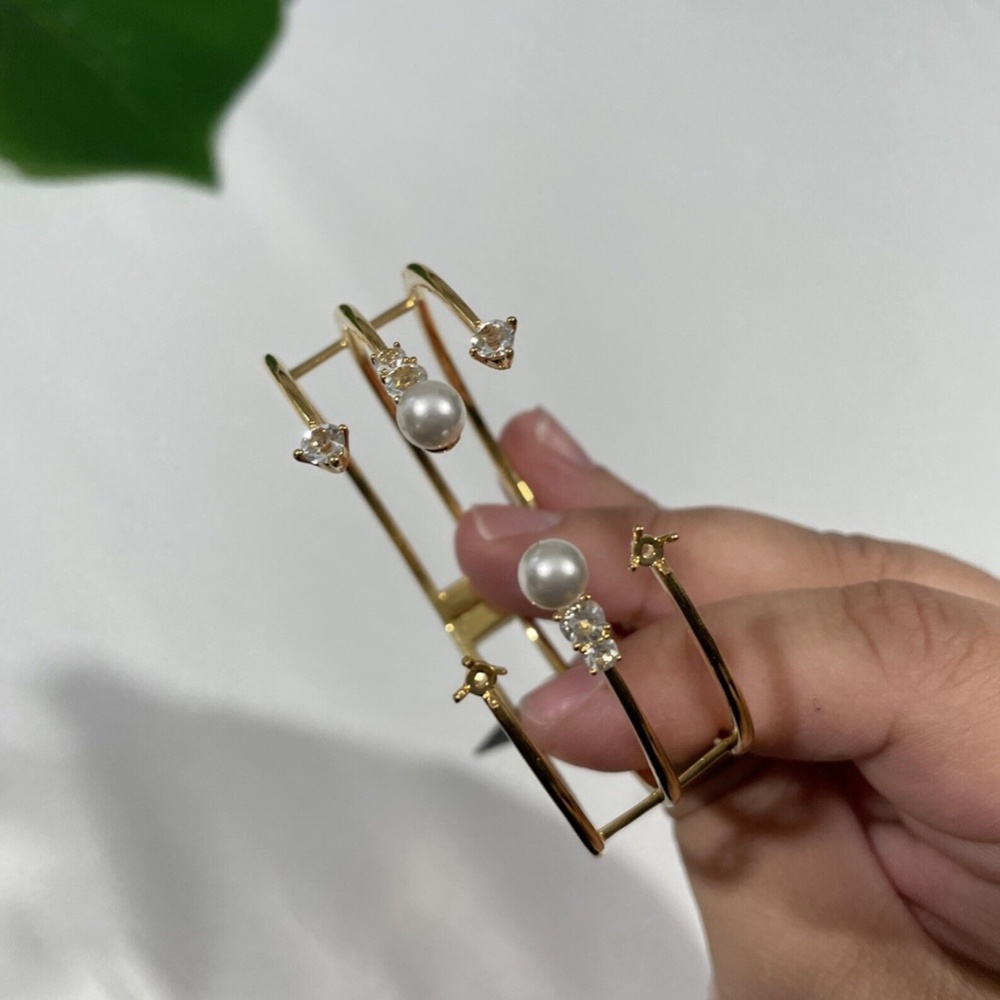 Nadri Imitation Pearl & Crystal Cuff in Gold - Picture 12 of 13